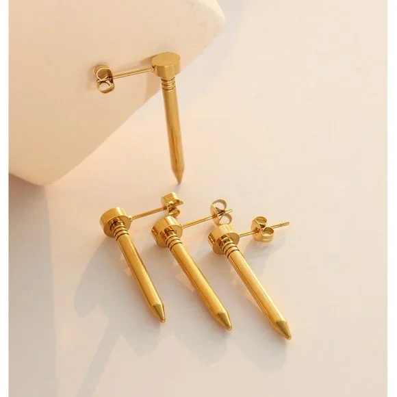 Gold Nail Earrings - Picture 2 of 3